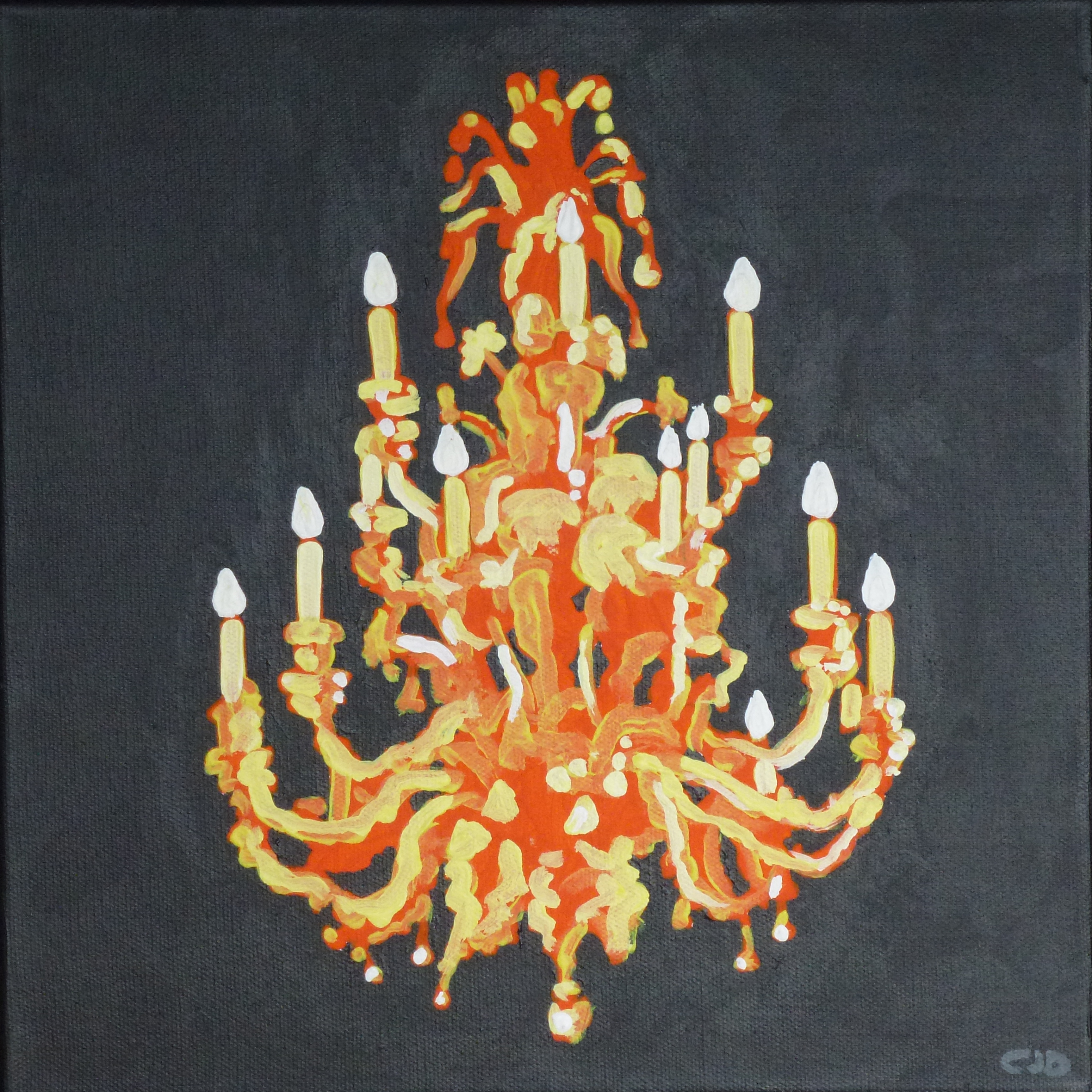 contemporary fine art acrylic painting of a chandelier on a black background by saatchiart artist Christian Dodd