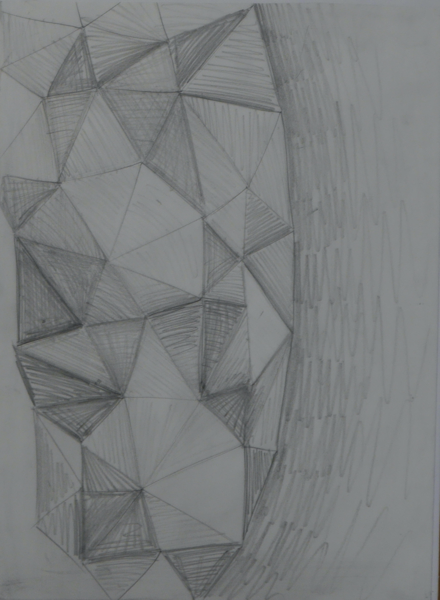 contemporary fine art drawing of a folded pyramid surface in pencil by saatchiart artist Christian Dodd