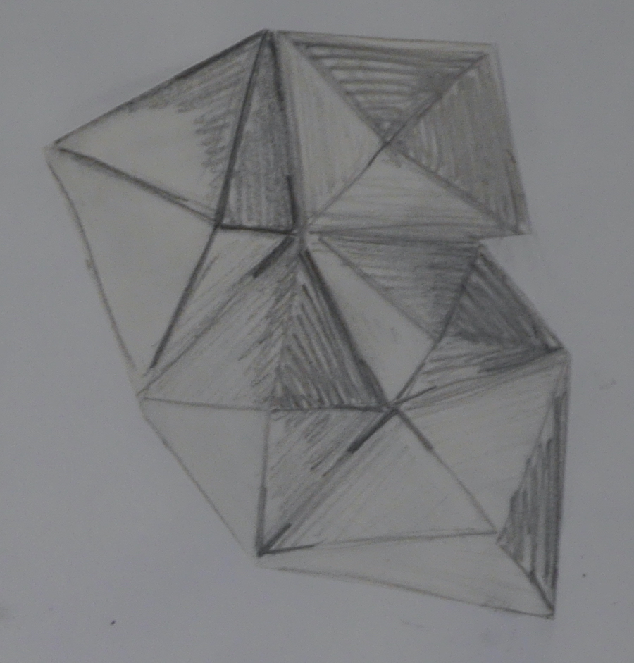 contemporary fine art drawing of a folded pyramid surface in pencil by saatchiart artist Christian Dodd