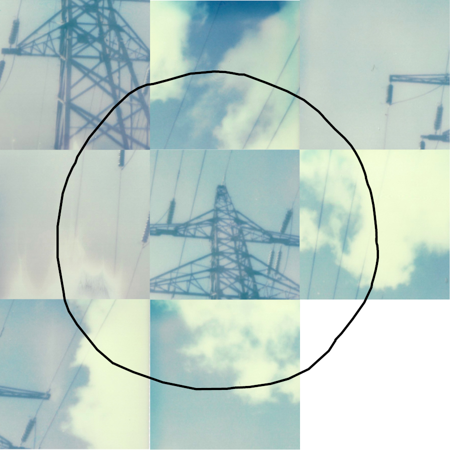 interactive contemporary fine art digital collage slide puzzle of pylons and clouds called Pylon by saatchiart artist Christian Dodd inspired by slide puzzles, esoterica and hauntology